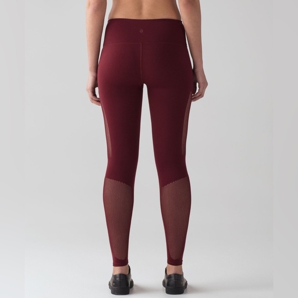 Lululemon Reveal 7/8  Tights Deep Rouge Leggings Mesh Dotted Seamless Size XS - Picture 16 of 16